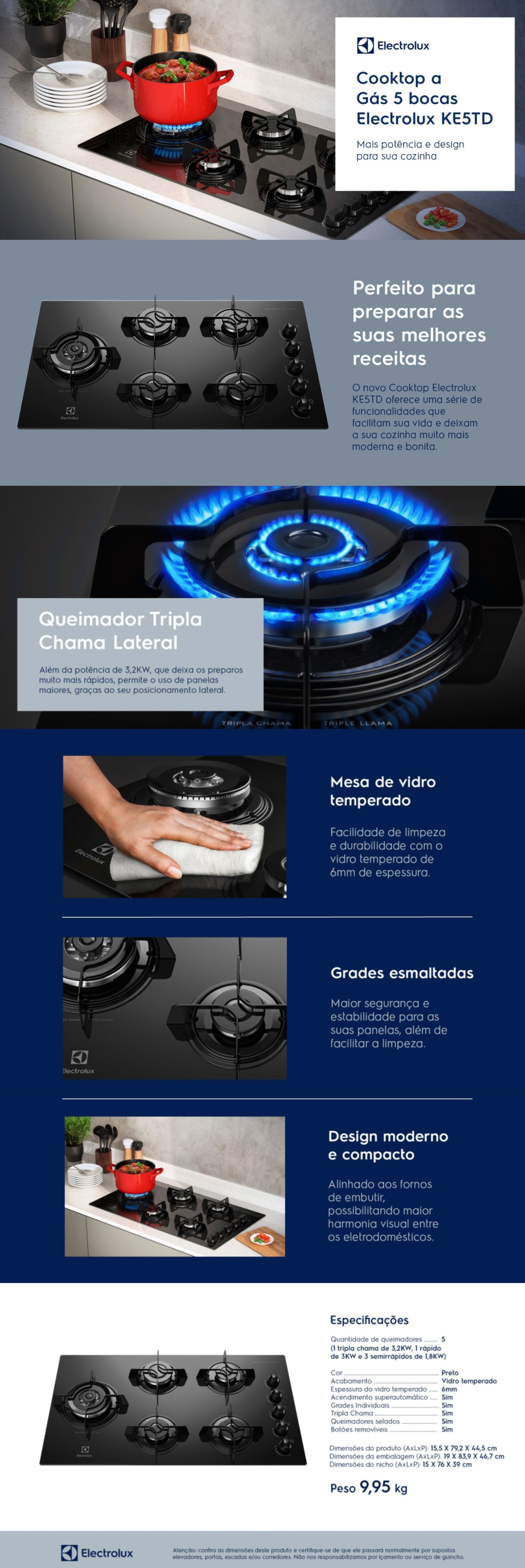 Cooktop a Gás 5 Bocas Electrolux KE5TD com Queimador Tripla Chama